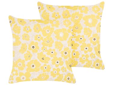 Lot de 2 coussins décoratifs TRITELEIA Velours 45 x 45 cm Jaune Motif floral