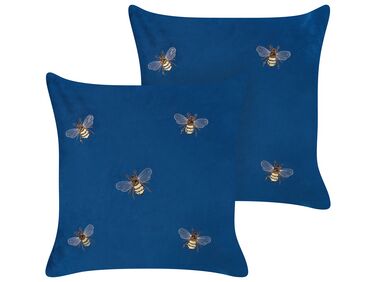 Lot de 2 coussins décoratifs TALINUM Velours 45 x 45 cm Bleu Motif animal