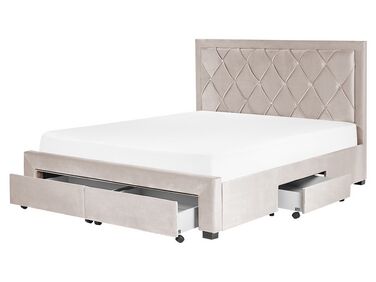 Lit avec tiroirs de rangement Velours LIEVIN 160 x 200 cm Beige