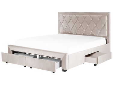 Lit avec tiroirs de rangement Velours LIEVIN 180 x 200 cm Beige