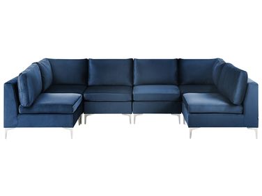 Modulaire U-vormige bank 6-zits EVJA Fluweel Marineblauw