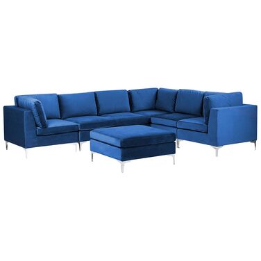 Modular Corner Sofa 6 Seater EVJA Velvet Navy Blue with Ottoman Left Hand