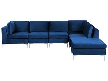 Modulaire hoekbank 5-zits EVJA Fluweel Marineblauw met ottomaan linkszijdig