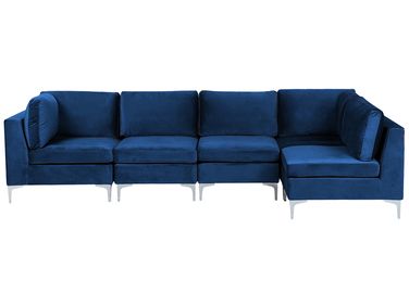 Modulaire hoekbank 5-zits EVJA Fluweel Marineblauw linkszijdig