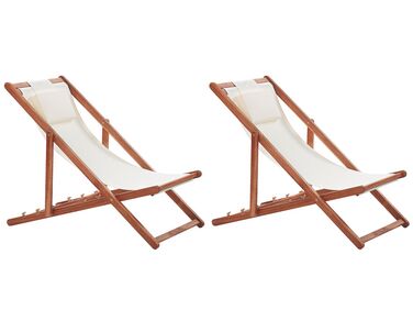Set van 2 inklapbare ligstoelen AVELLINO met vervangingshoezen Acaciahout Donkerbruin
