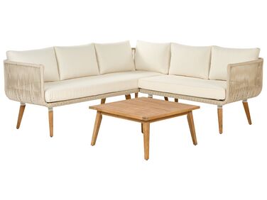 Tuin hoekloungeset met tafel 5-zits ALCAMO linkszijdig Acaciahout Lichtbeige