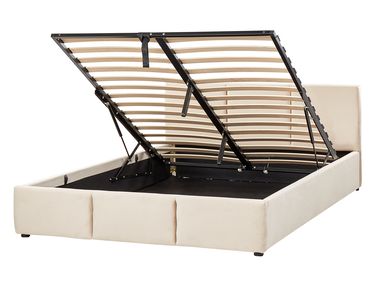 Lit ottoman Velours BOUSSE 140 x 200 cm Beige clair