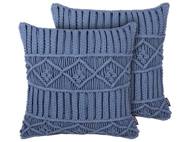 Lot de 2 coussins décoratifs KARATAS Coton 45 x 45 cm Bleu Motif géométrique