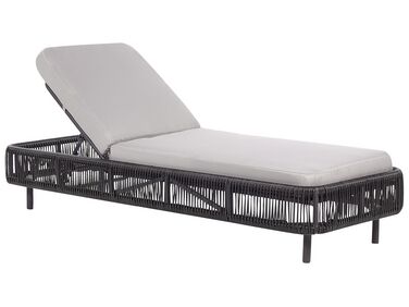Sun Lounger with Cushion OSINI Reclining PE Rattan Grey