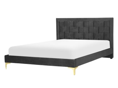 Lit avec sommier Velours LIMOUX 140 x 200 cm Noir