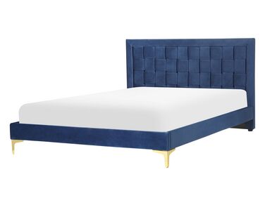 Lit avec sommier Velours LIMOUX 140 x 200 cm Bleu marine