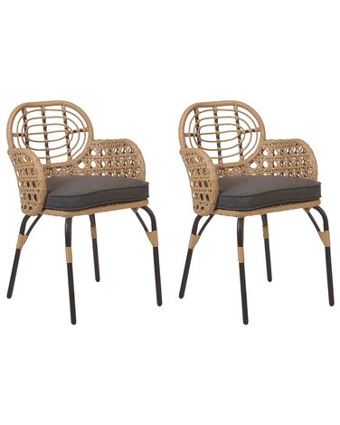 Lot de 2 chaises de jardin avec coussins PRATELLO Polyrotin Naturel