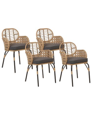 Lot de 4 chaises de jardin avec coussins PRATELLO Polyrotin Naturel