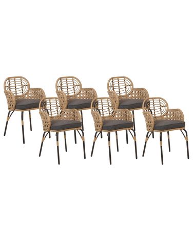 Lot de 6 chaises de jardin avec coussins PRATELLO Polyrotin Naturel