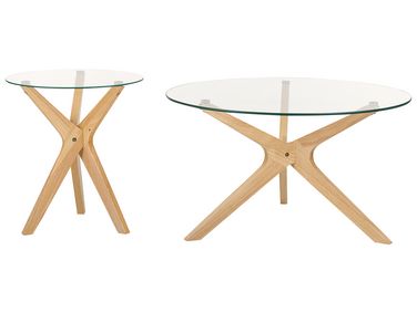 Lot de 2 tables basses VALLEY Verre de sécurité Marron clair