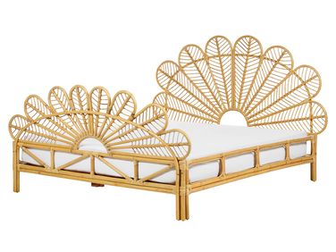 Lit avec sommier Rotin FLORENTINE 160 x 200 cm Marron clair
