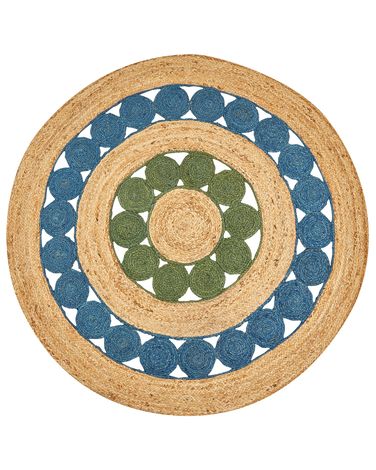 Rug HOVIT Green Blue ø 140 cm Jute