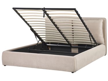 Lit ottoman Velours BAJONNA 160 x 200 cm Beige