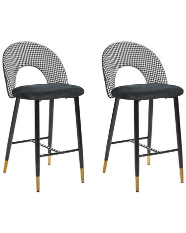 Lot de 2 chaises de bar FALTON Velours Noir/blanc