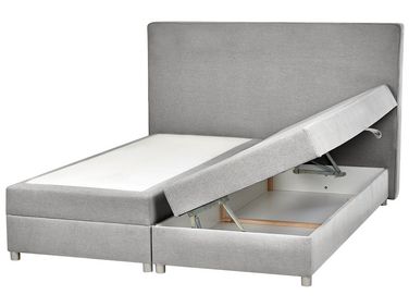 Lit boxspring avec rangement Tissu MINISTER 180 x 200 cm Gris clair