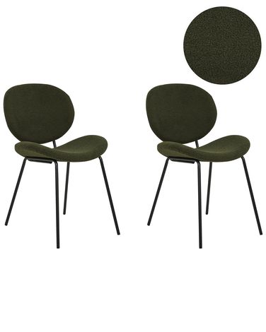 Set of 2 Dining Chairs LUANA Boucle Dark Green
