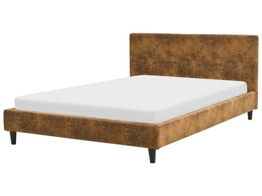 Lit avec sommier Cuir PU FITOU 140 x 200 cm Marron