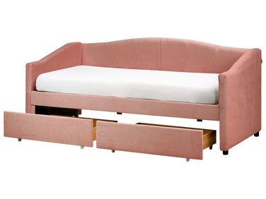Lit de jour avec rangement Tissu VITTEL 90 x 200 cm Rose
