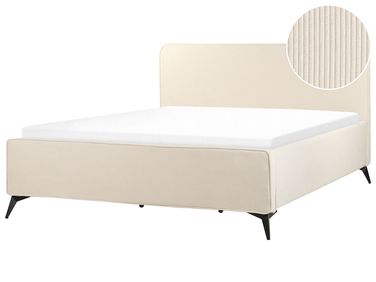 Lit avec sommier Velours côtelé VALOGNES 180 x 200 cm Beige clair