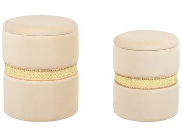 Lot de 2 poufs avec rangement MEDFORD Velours Beige clair