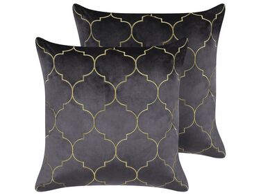 Lot de 2 coussins décoratifs ALYSSUM Velours 45 x 45 cm Gris Motif de treillis
