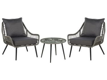 Bistro Set with Cushions LAURETO PE Rattan Grey