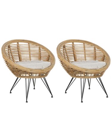 Lot de 2 chaises de jardin avec coussins MARATEA Rotin Naturel
