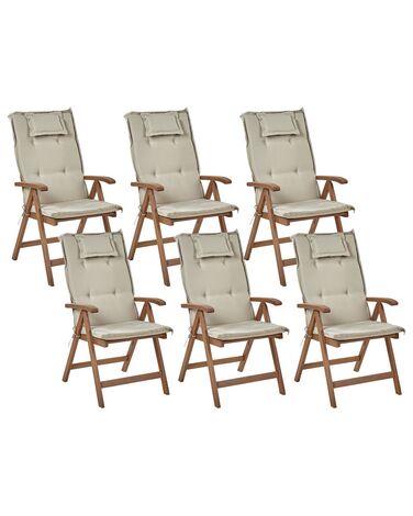 Lot de 6 chaises de jardin avec coussins AMANTEA Acacia Taupe