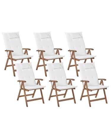 Lot de 6 chaises de jardin avec coussins AMANTEA Acacia Blanc cassé