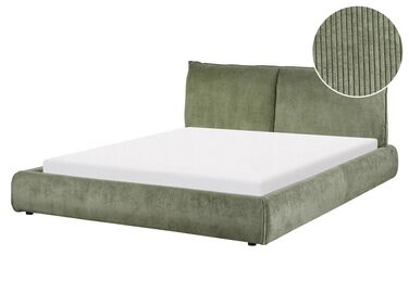 Lit avec sommier Velours côtelé VINAY 160 x 200 cm Vert olive