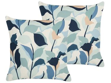 Lot de 2 coussins d'extérieur VEGLINO Motif de plante 45 x 45 cm Bleu