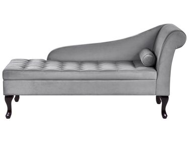 Right-Hand Chaise Longue PESSAC Velvet Light Grey with Storage