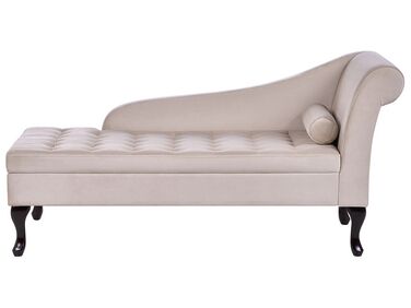 Right-Hand Chaise Longue PESSAC Velvet Light Beige with Storage