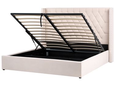 Lit ottoman Velours LUBBON 180 x 200 cm Blanc cassé