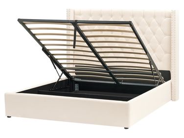 Lit ottoman Velours LUBBON 160 x 200 cm Blanc cassé