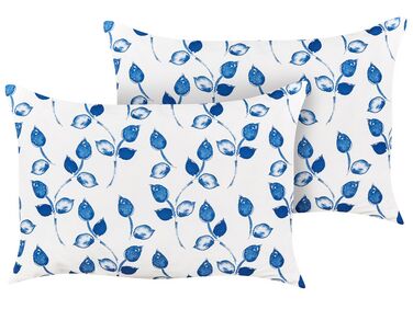 Lot de 2 coussins d'extérieur TORBORA Motif de plante 40 x 60 cm Blanc Bleu