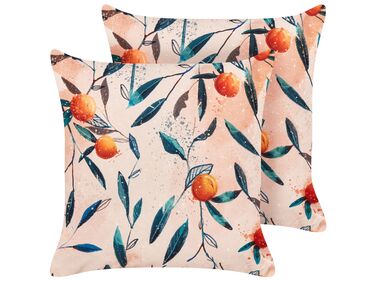 Lot de 2 coussins d'extérieur PIALPETTA Motif de plante 45 x 45 cm Orange