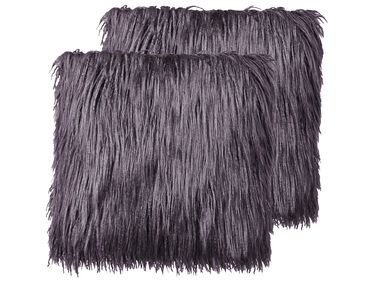 Lot de 2 coussins décoratifs COROKIA Fourrure synthétique 45 x 45 cm Gris foncé Unicolore