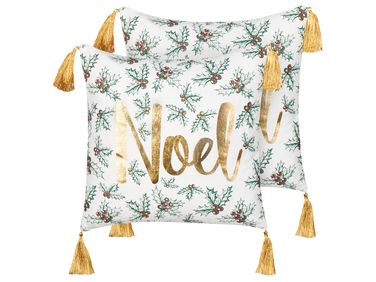 Lot de 2 coussins décoratifs ZAMIA Coton 45 x 45 cm Blanc Motif de Noël
