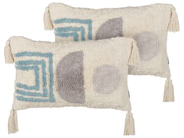Lot de 2 coussins décoratifs CASSIOPE Coton 30 x 50 cm Blanc Motif géométrique