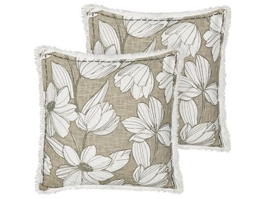 Lot de 2 coussins décoratifs CYANOTIS Coton 45 x 45 cm Vert Motif floral