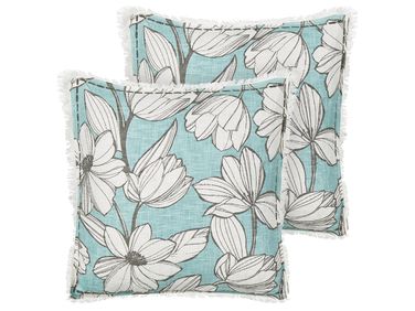 Lot de 2 coussins décoratifs CYANOTIS Coton 45 x 45 cm Bleu clair Motif floral