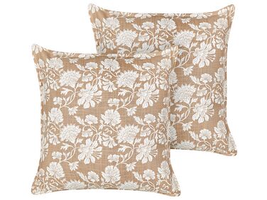 Lot de 2 coussins décoratifs NOTELEA Coton 45 x 45 cm Beige Motif floral