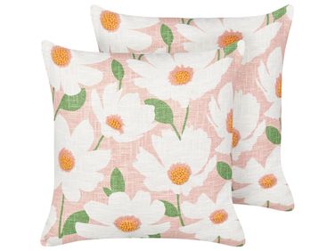 Lot de 2 coussins décoratifs JATROPHA Coton 45 x 45 cm Rose Motif floral