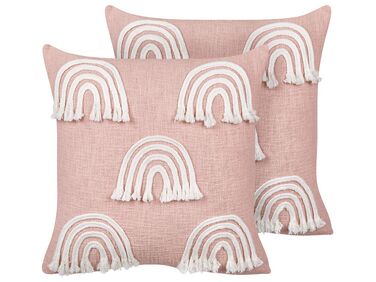 Lot de 2 coussins décoratifs LEEA Coton 45 x 45 cm Rose pastel